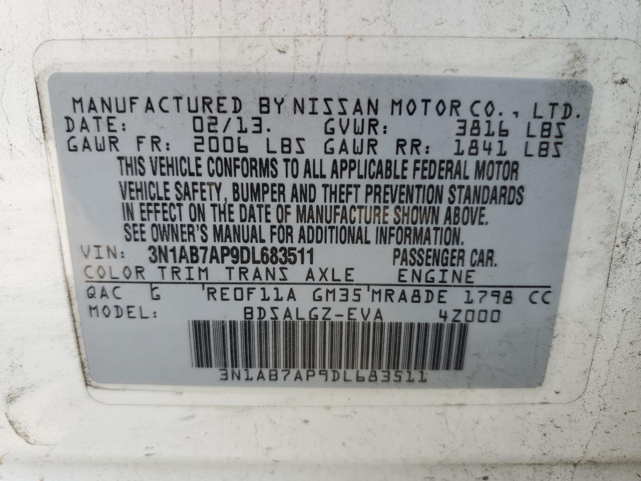 VIN 3N1AB7AP9DL683511 2013 NISSAN SENTRA no.12