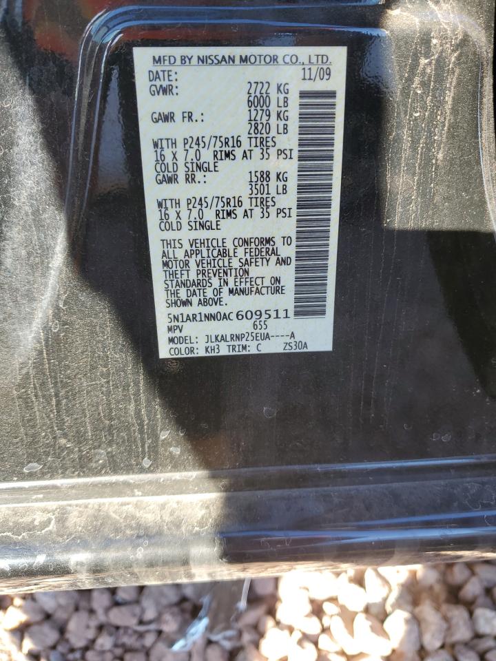 2010 Nissan Pathfinder S VIN: 5N1AR1NN0AC609511 Lot: 44047564