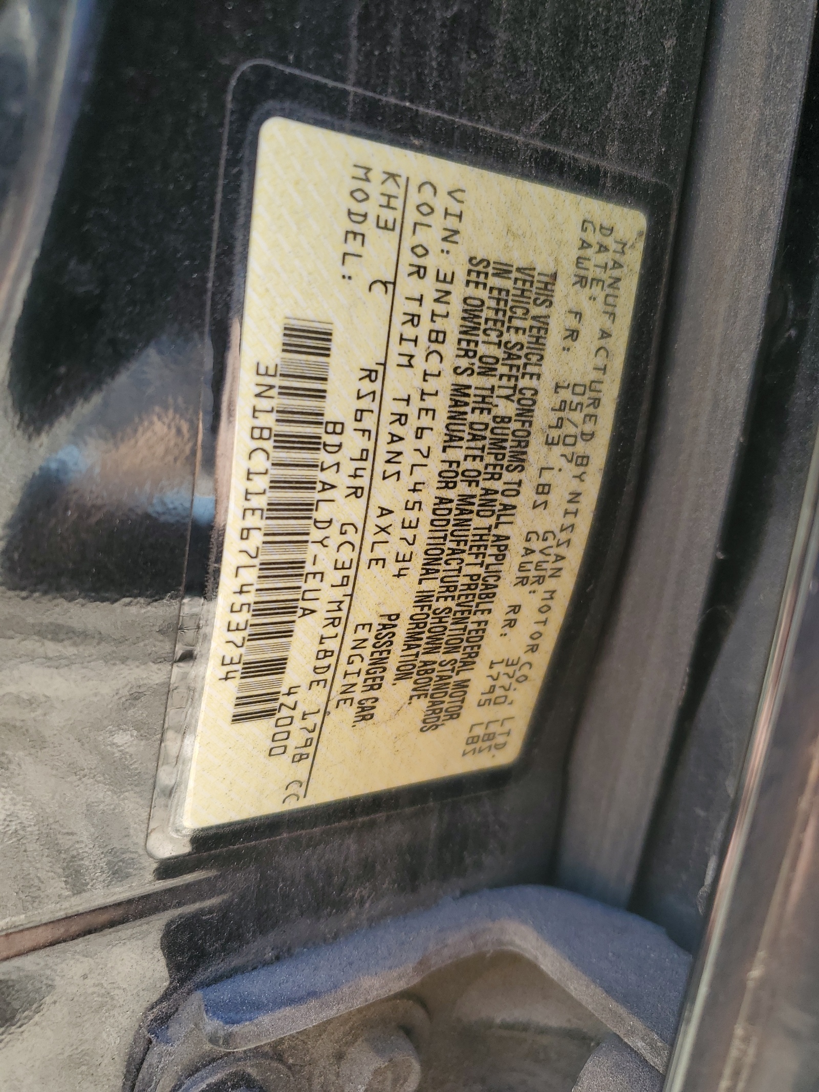 3N1BC11E67L453734 2007 Nissan Versa S