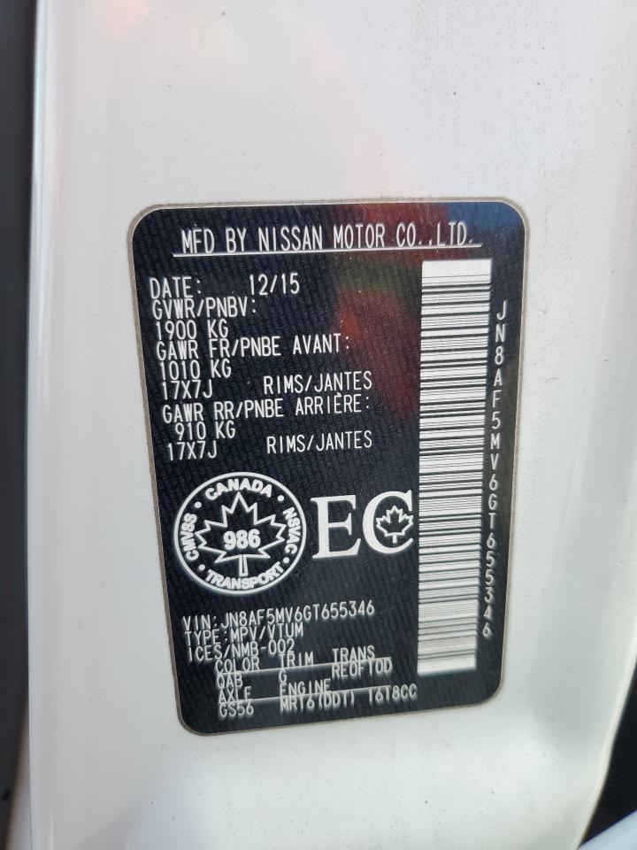 2016 Nissan Juke S VIN: JN8AF5MV6GT655346 Lot: 42341164