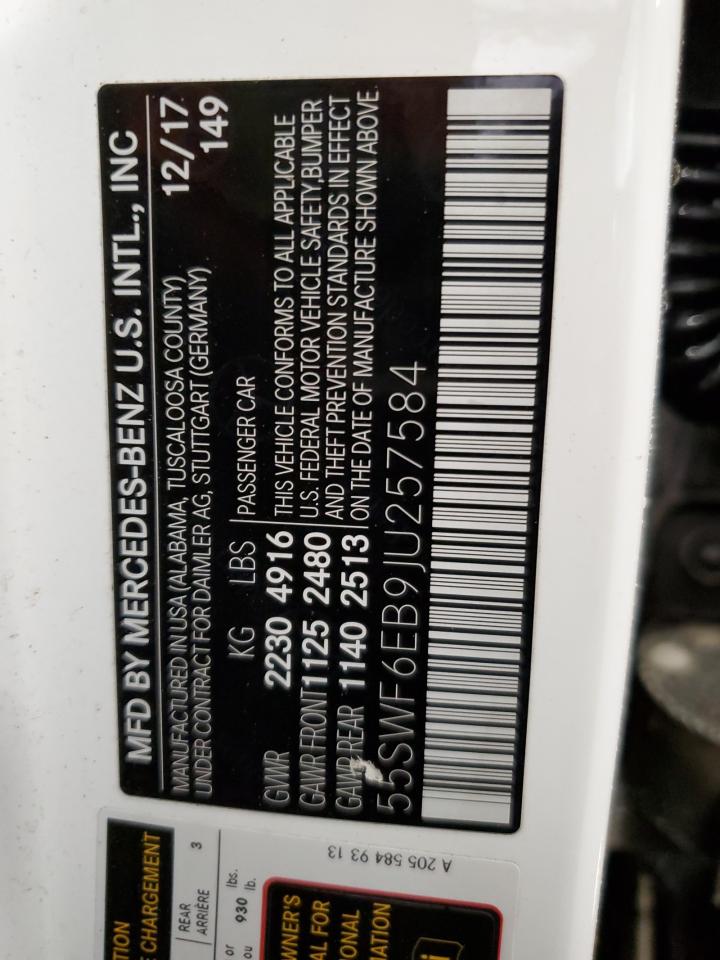 2018 Mercedes-Benz C 43 4Matic Amg VIN: 55SWF6EB9JU257584 Lot: 43542944