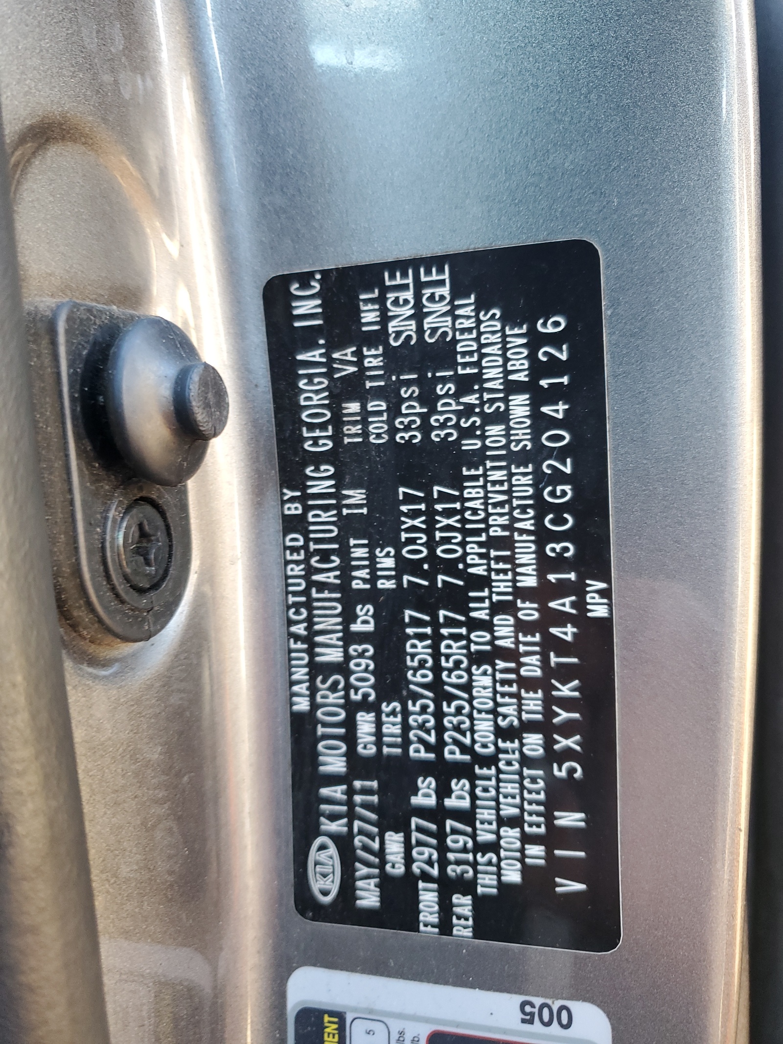 5XYKT4A13CG204126 2012 Kia Sorento Base