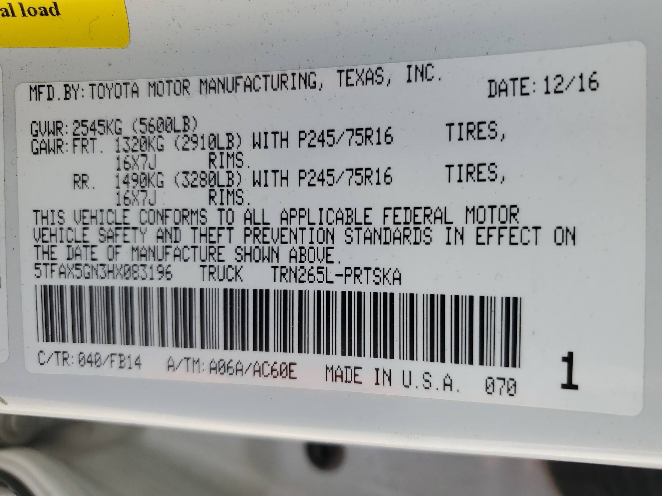 5TFAX5GN3HX083196 2017 Toyota Tacoma Double Cab