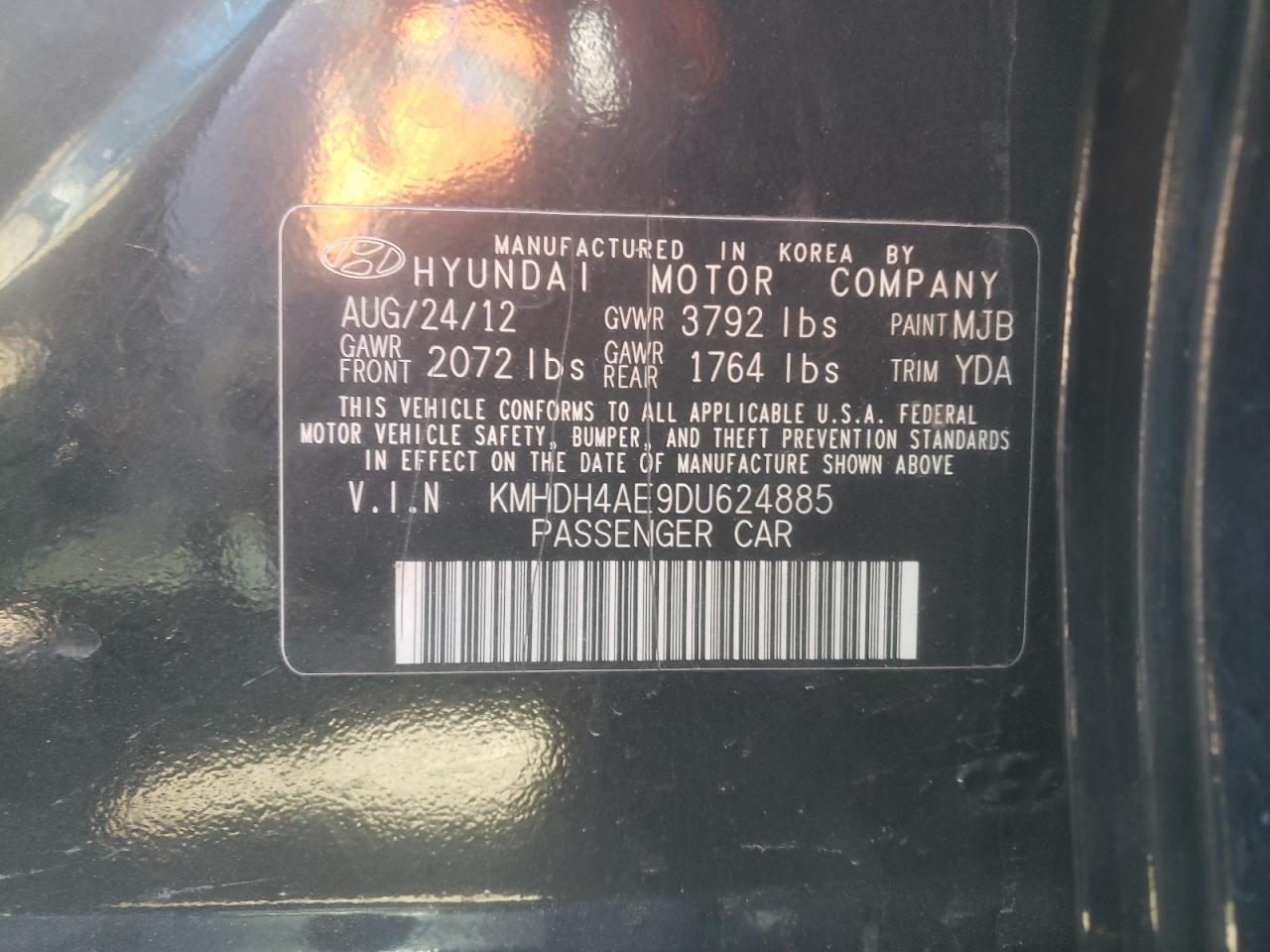 2013 Hyundai Elantra Gls VIN: KMHDH4AE9DU624885 Lot: 65161964