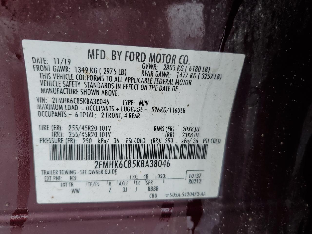 2FMHK6C85KBA38046 2019 Ford Flex Sel