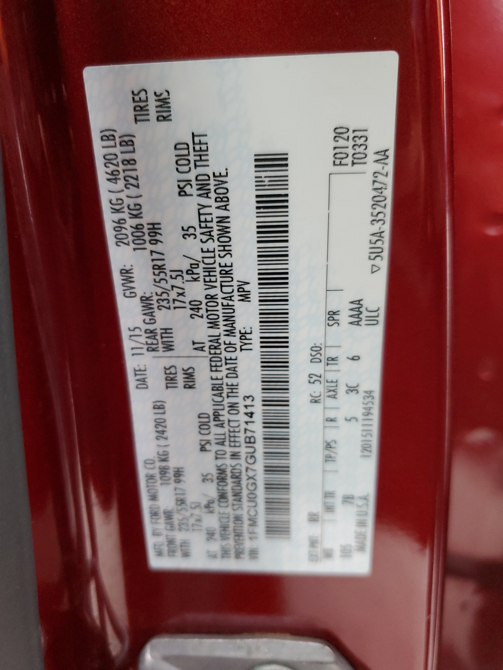 1FMCU0GX7GUB71413 2016 Ford Escape Se