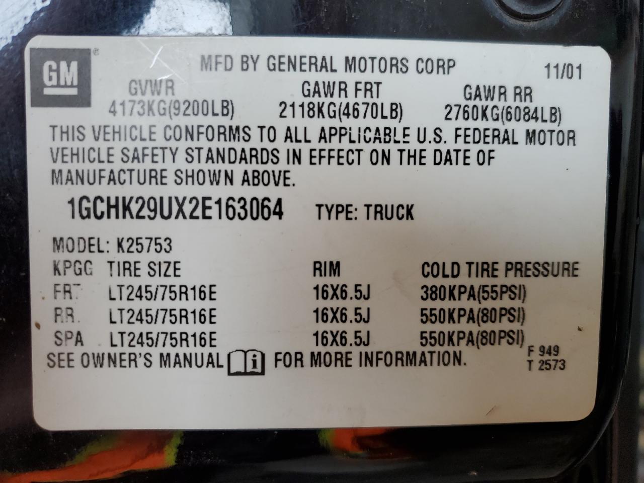 1GCHK29UX2E163064 2002 Chevrolet Silverado K2500 Heavy Duty