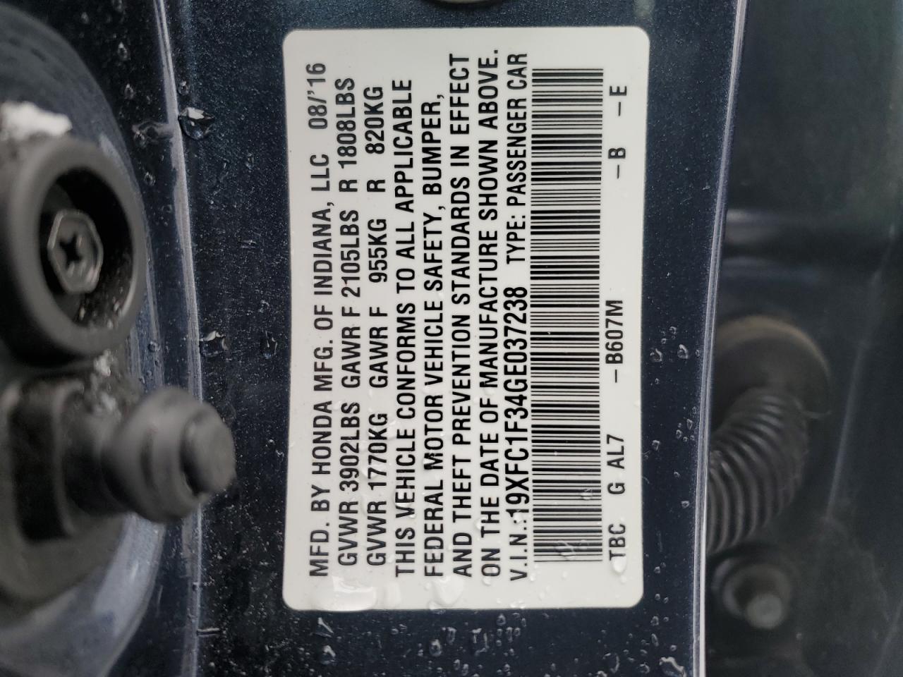 19XFC1F34GE037238 2016 Honda Civic Ex