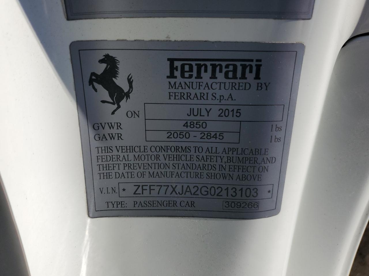 2016 Ferrari California T VIN: ZFF77XJA2G0213103 Lot: 43268564