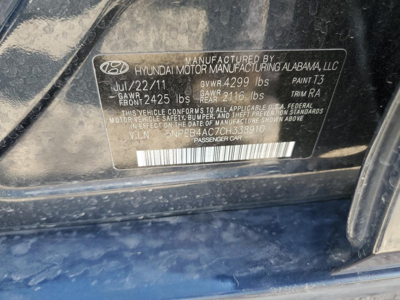 5NPEB4AC7CH338910 2012 Hyundai Sonata Gls