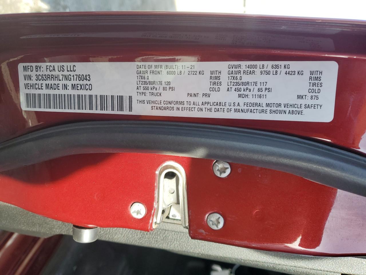 2022 Ram 3500 Big Horn/Lone Star VIN: 3C63RRHL7NG176043 Lot: 80570825