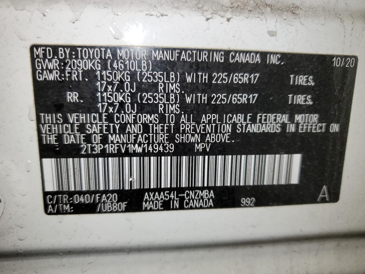 2021 Toyota Rav4 Xle VIN: 2T3P1RFV1MW149439 Lot: 81316513