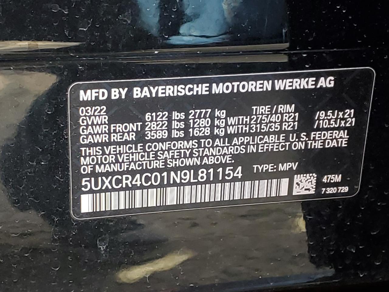 2022 BMW X5 Sdrive 40I VIN: 5UXCR4C01N9L81154 Lot: 41254184