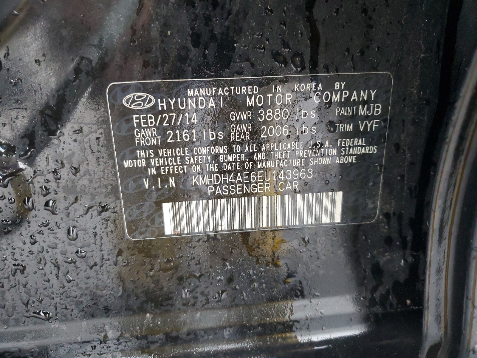 KMHDH4AE6EU143963 2014 Hyundai Elantra Se