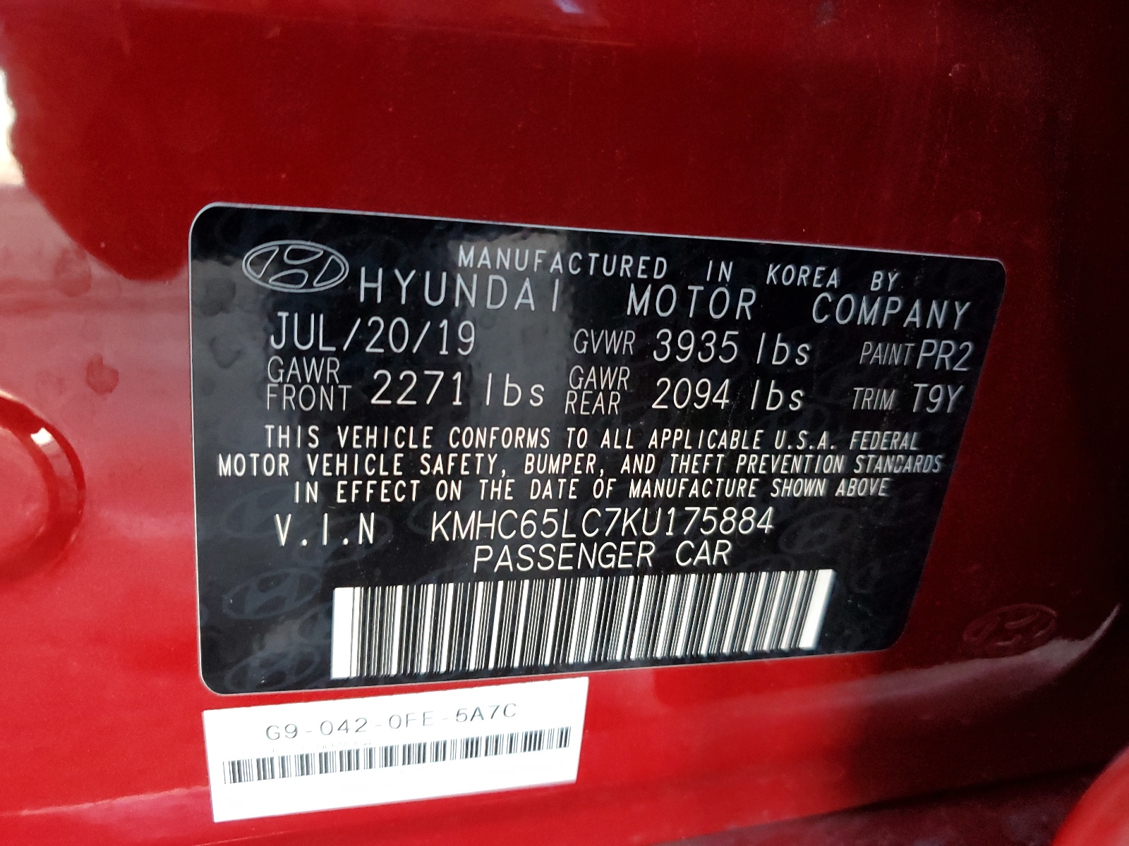 KMHC65LC7KU175884 2019 Hyundai Ioniq Blue