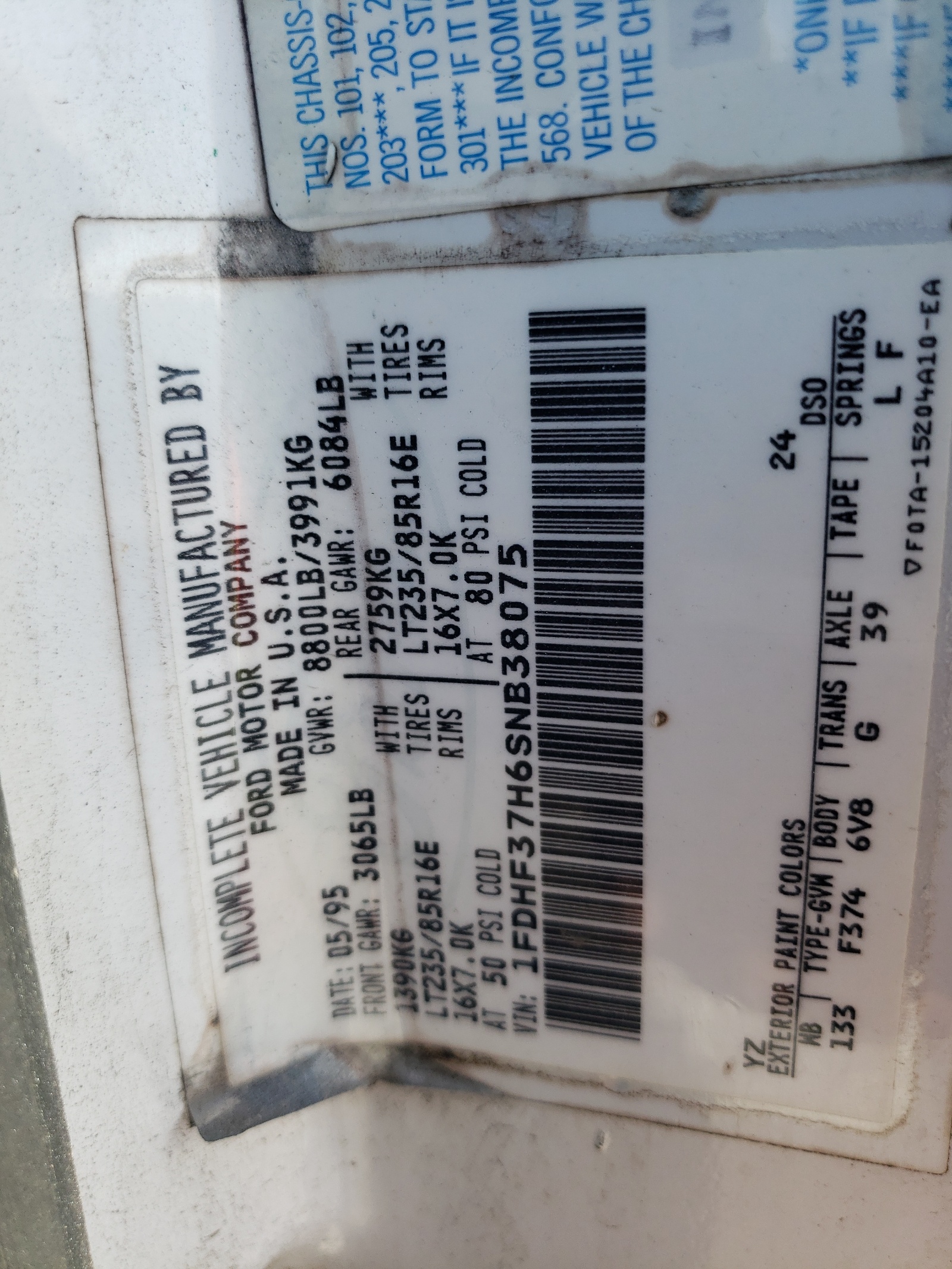 1FDHF37H6SNB38075 1995 Ford F350