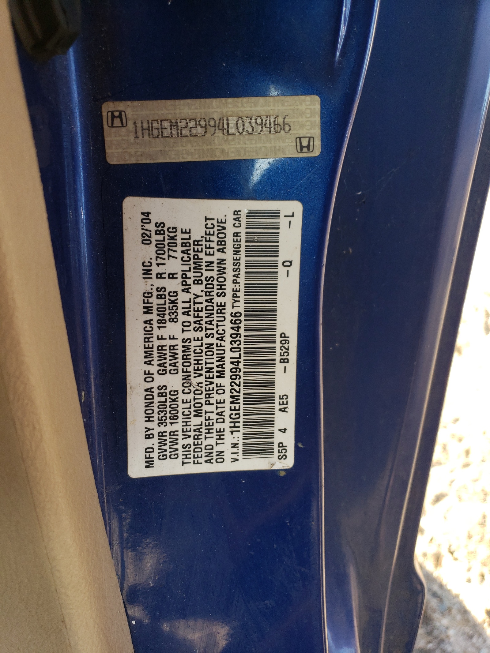 1HGEM22994L039466 2004 Honda Civic Ex