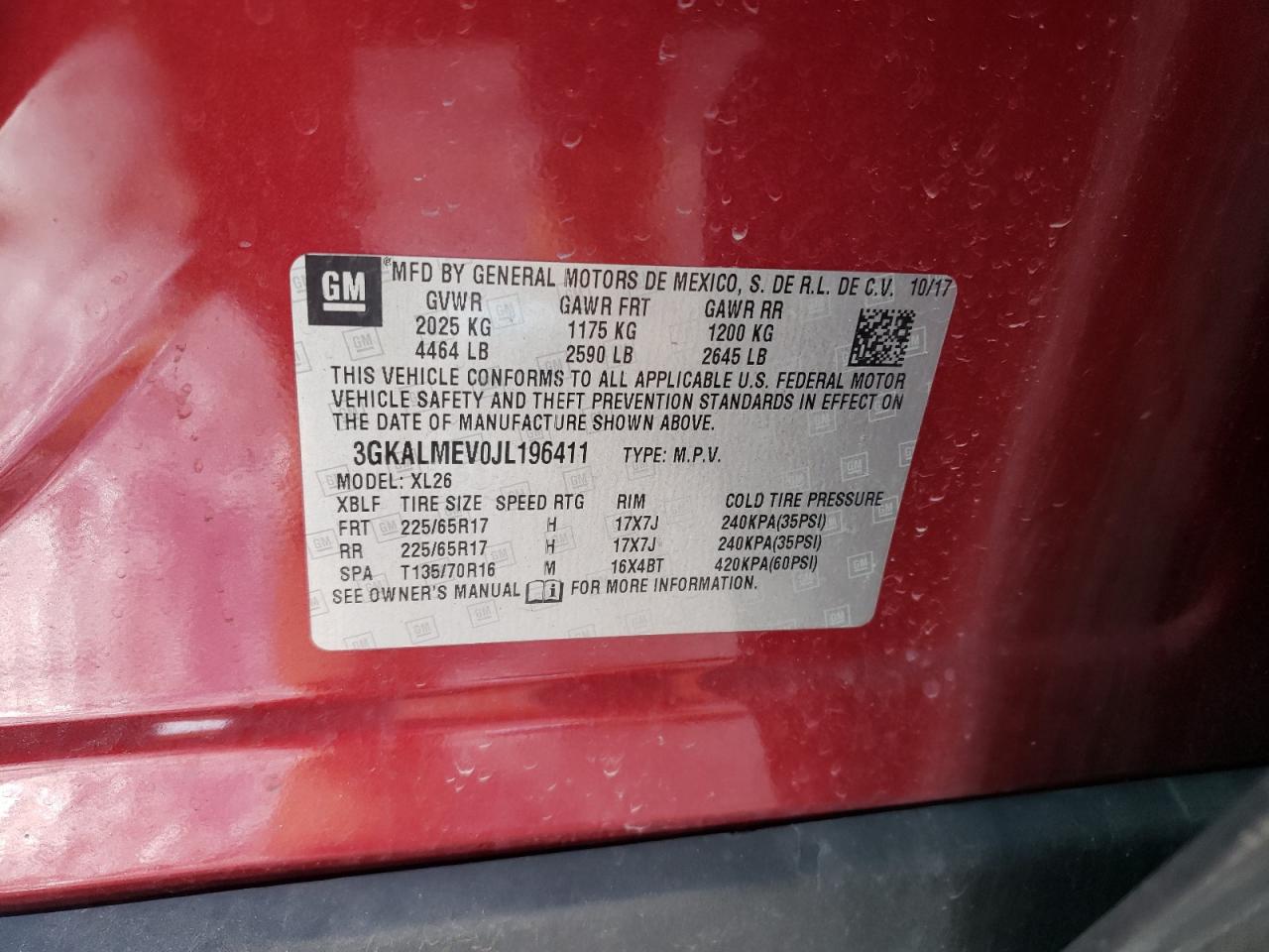 3GKALMEV0JL196411 2018 GMC Terrain Sle