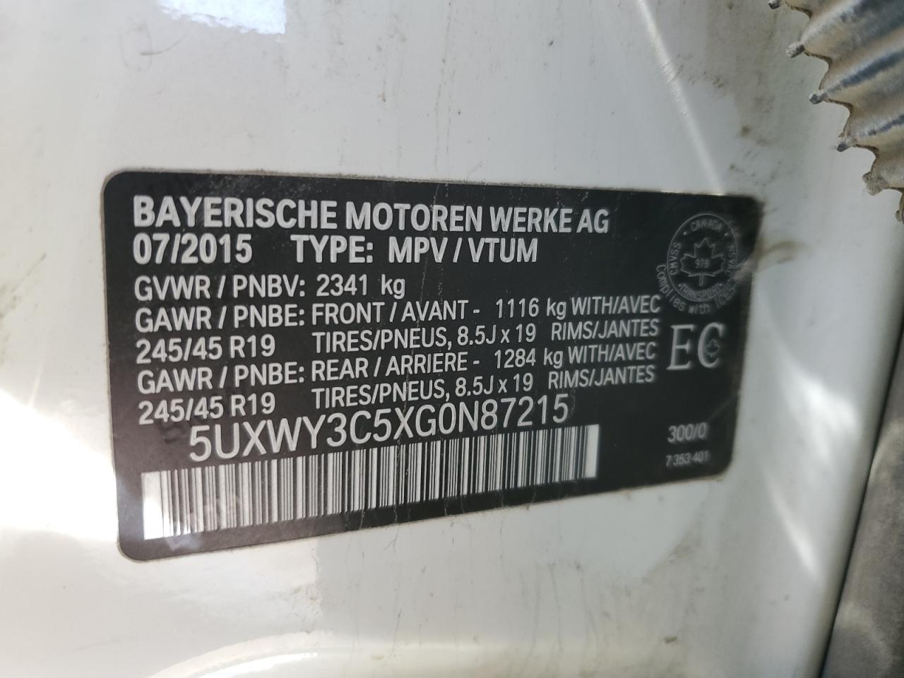 5UXWY3C5XG0N87215 2016 BMW X3 xDrive28D