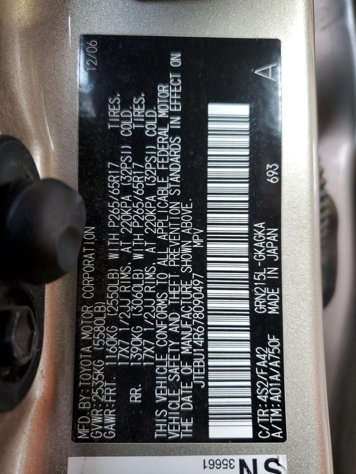 2007 Toyota 4Runner Sr5 VIN: JTEBU14R678090497 Lot: 41620284