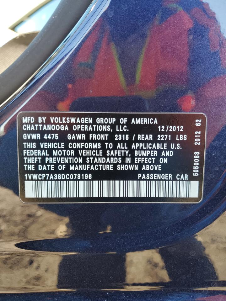 2013 Volkswagen Passat Sel VIN: 1VWCP7A38DC078196 Lot: 80429324