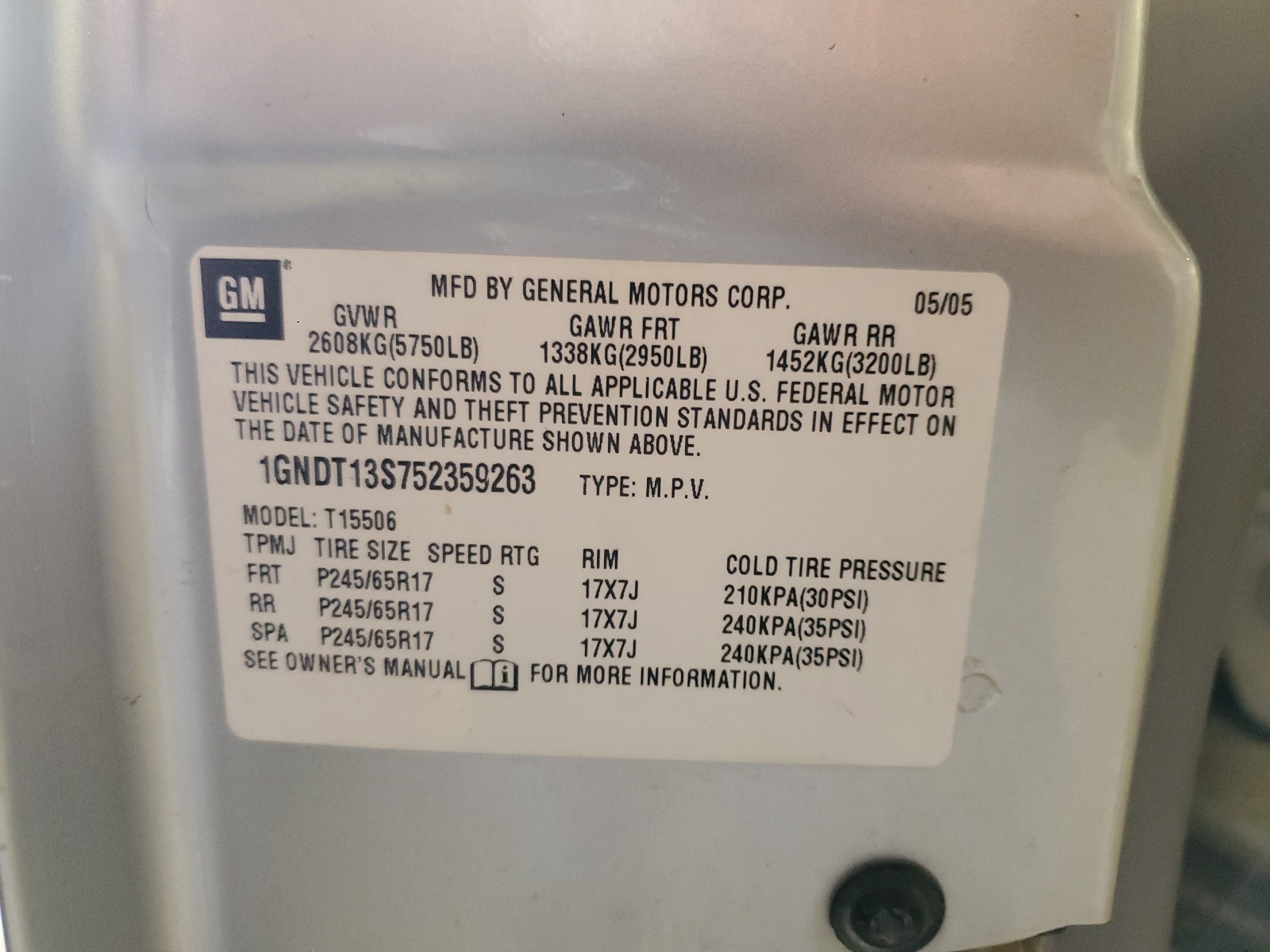 1GNDT13S752359263 2006 Chevrolet Trailblazer Ls