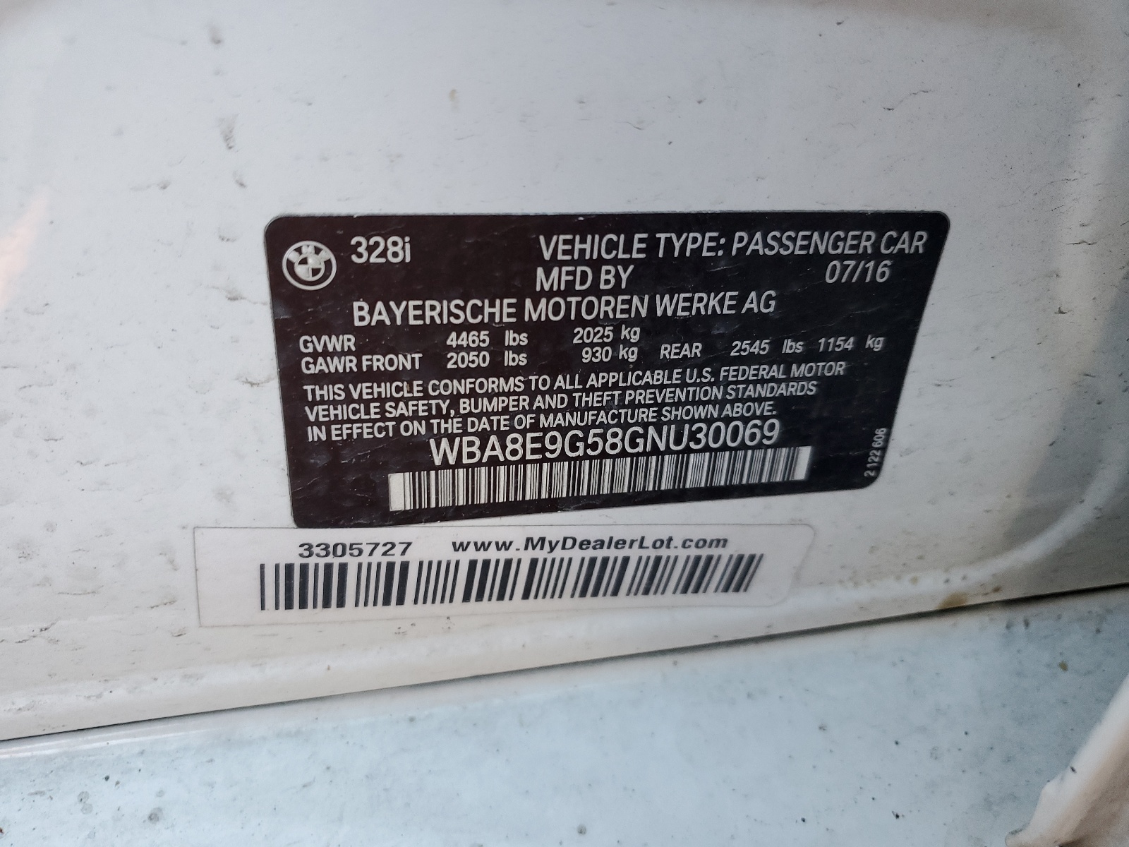 WBA8E9G58GNU30069 2016 BMW 328 I Sulev