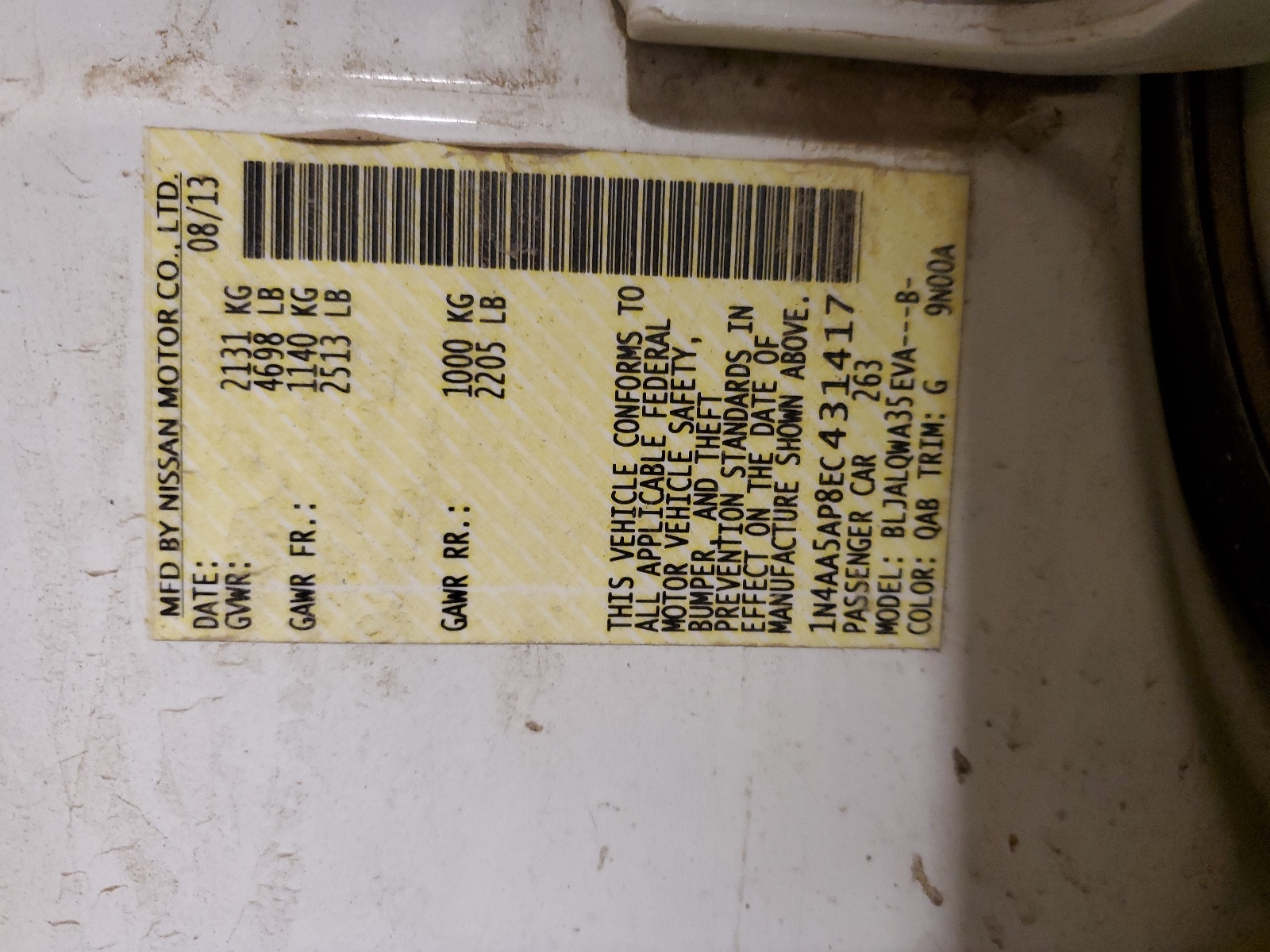 1N4AA5AP8EC431417 2014 Nissan Maxima S