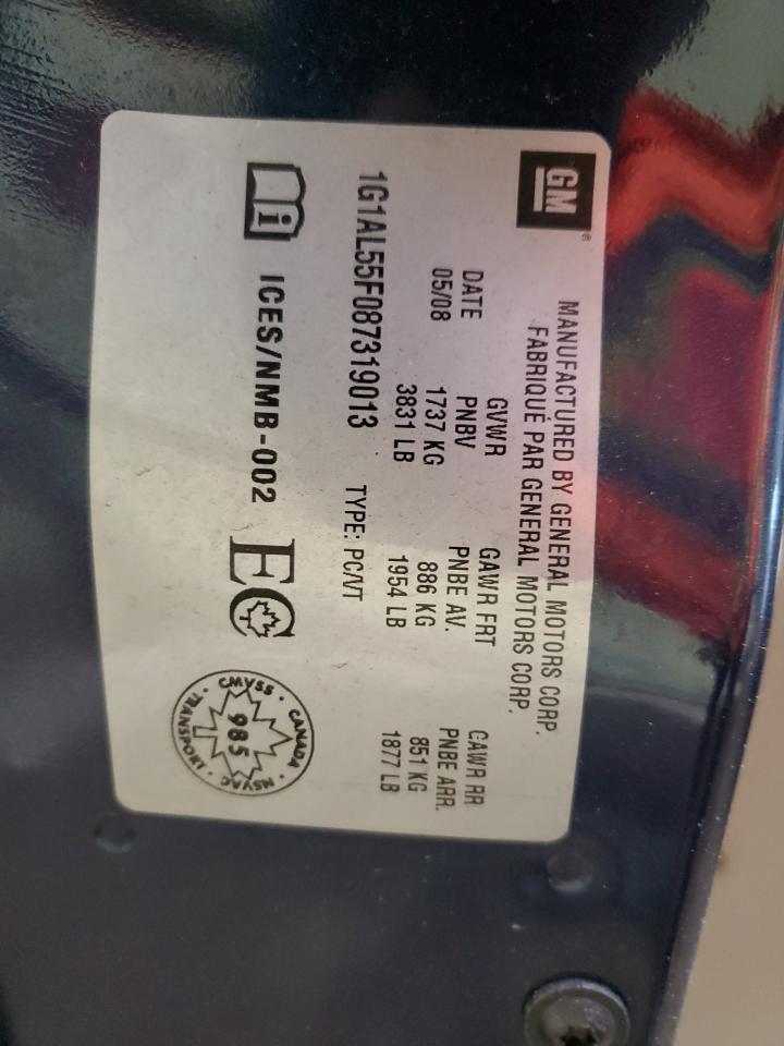 2008 Chevrolet Cobalt Lt VIN: 1G1AL55F087319013 Lot: 44752274