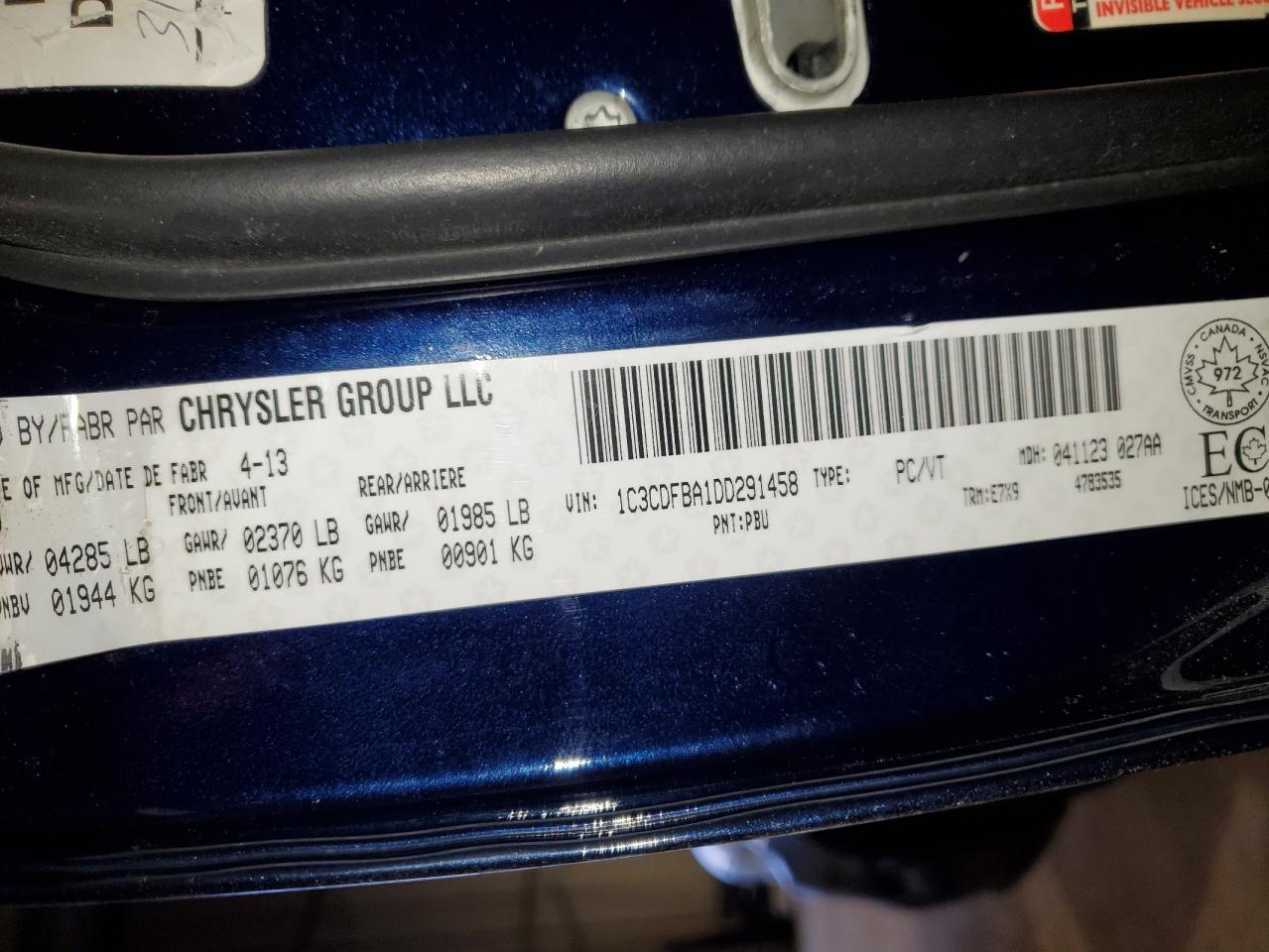 2013 Dodge Dart Sxt VIN: 1C3CDFBA1DD291458 Lot: 43101384