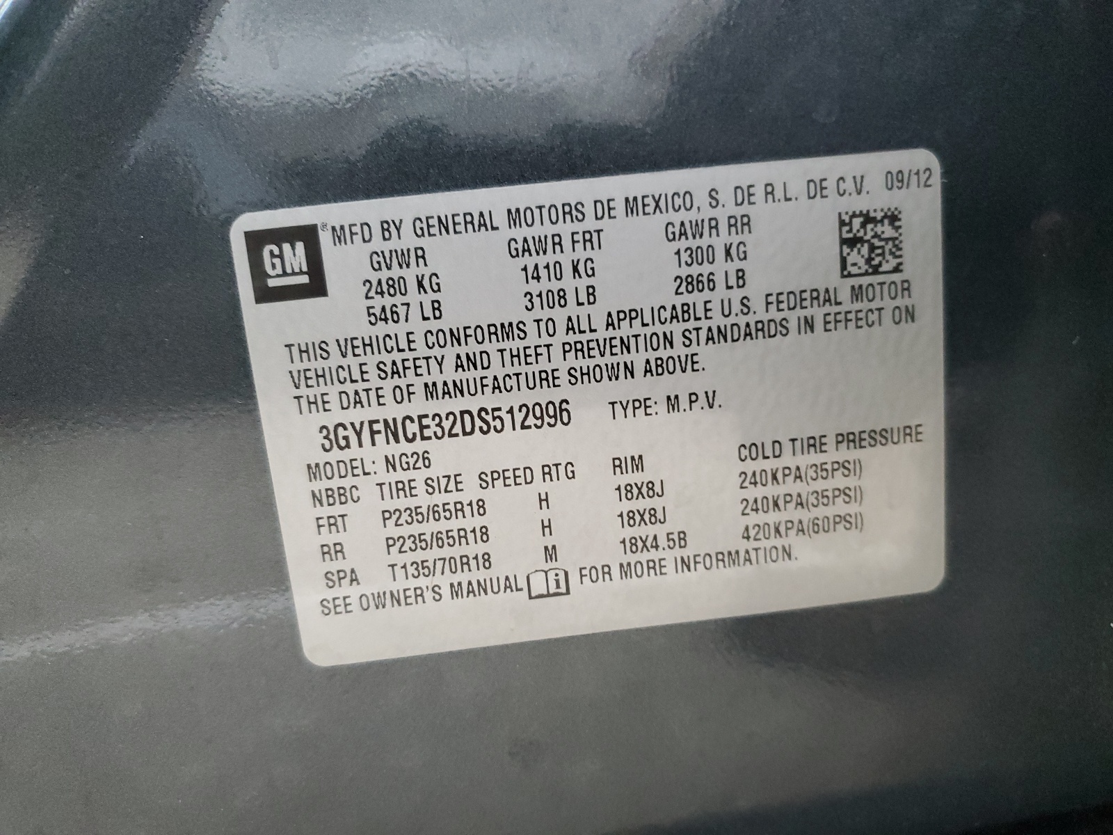 3GYFNCE32DS512996 2013 Cadillac Srx Luxury Collection