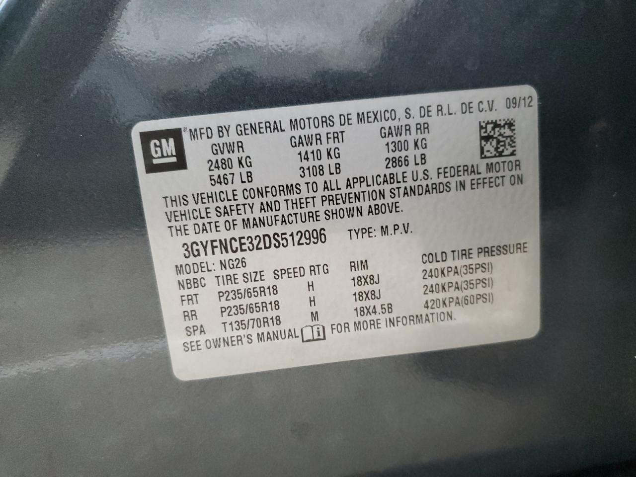 2013 Cadillac Srx Luxury Collection VIN: 3GYFNCE32DS512996 Lot: 41131364