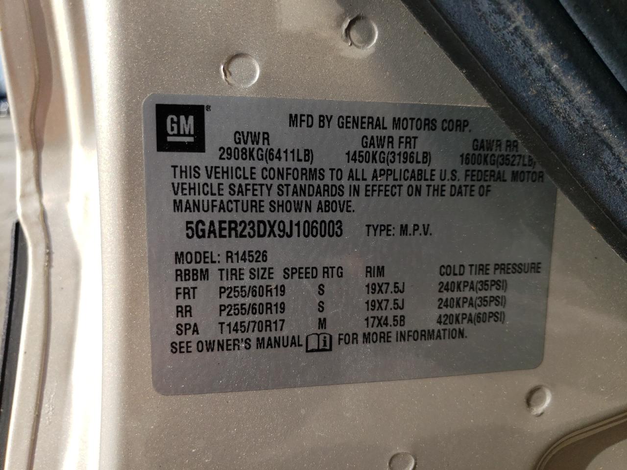 2009 Buick Enclave Cxl VIN: 5GAER23DX9J106003 Lot: 43433074