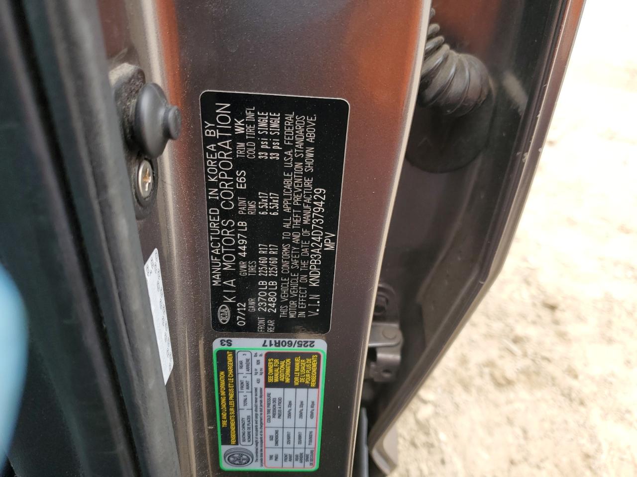 2013 Kia Sportage Base VIN: KNDPB3A24D7379429 Lot: 41892024