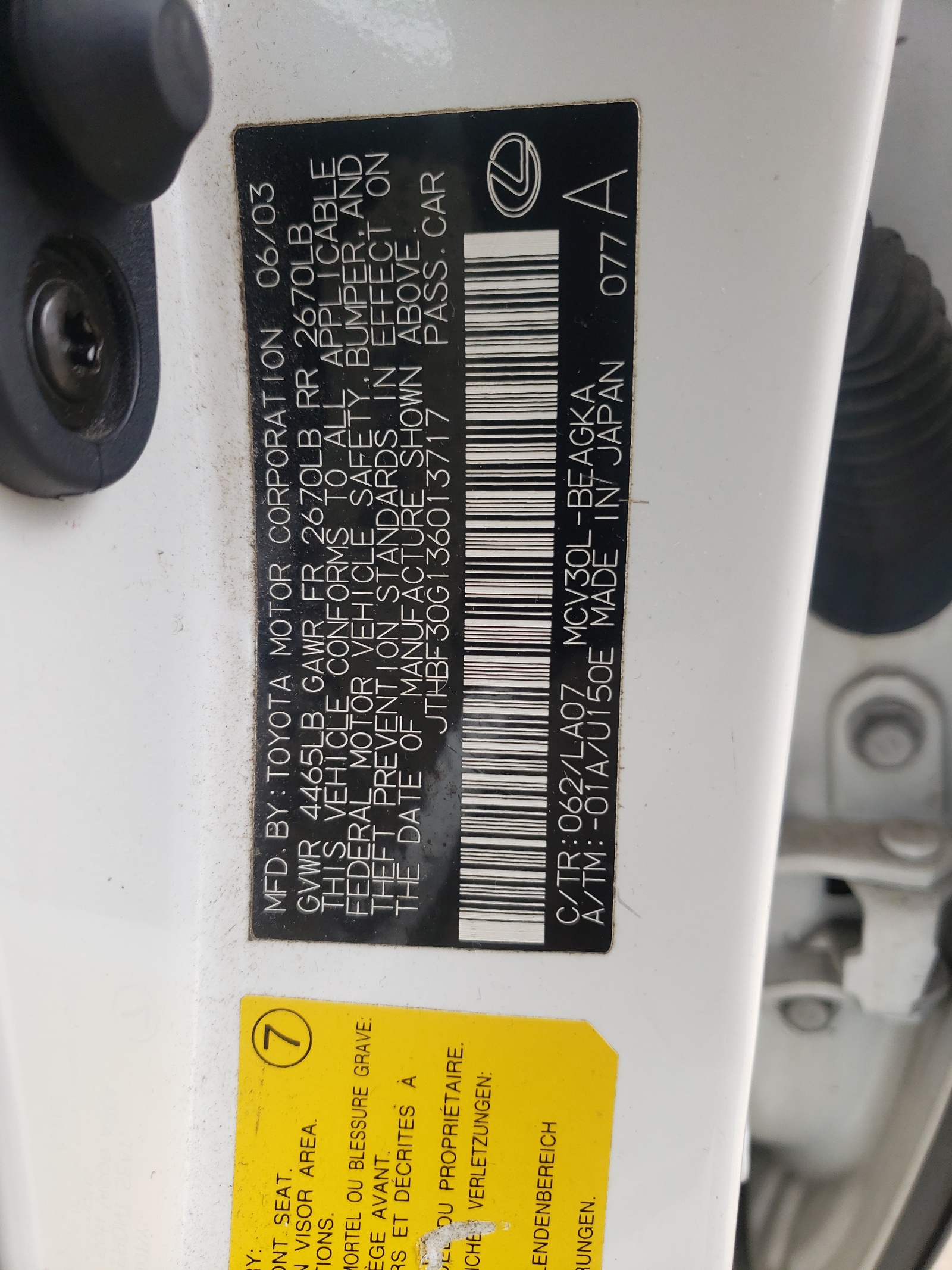 JTHBF30G136013717 2003 Lexus Es 300