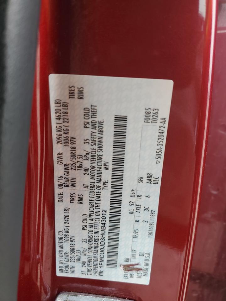 2017 Ford Escape Titanium VIN: 1FMCU0JD3HUB43012 Lot: 50543504