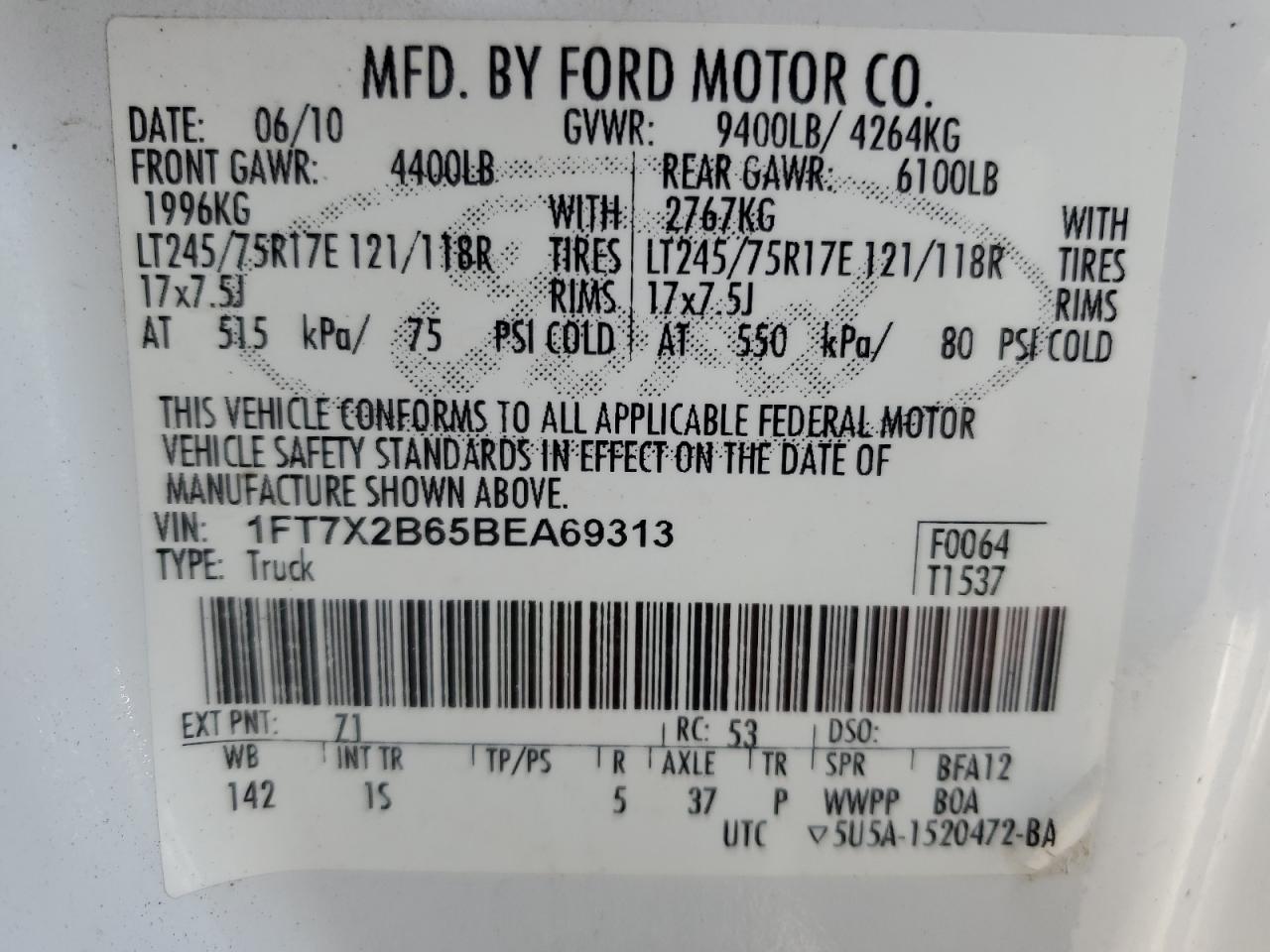 1FT7X2B65BEA69313 2011 Ford F250 Super Duty