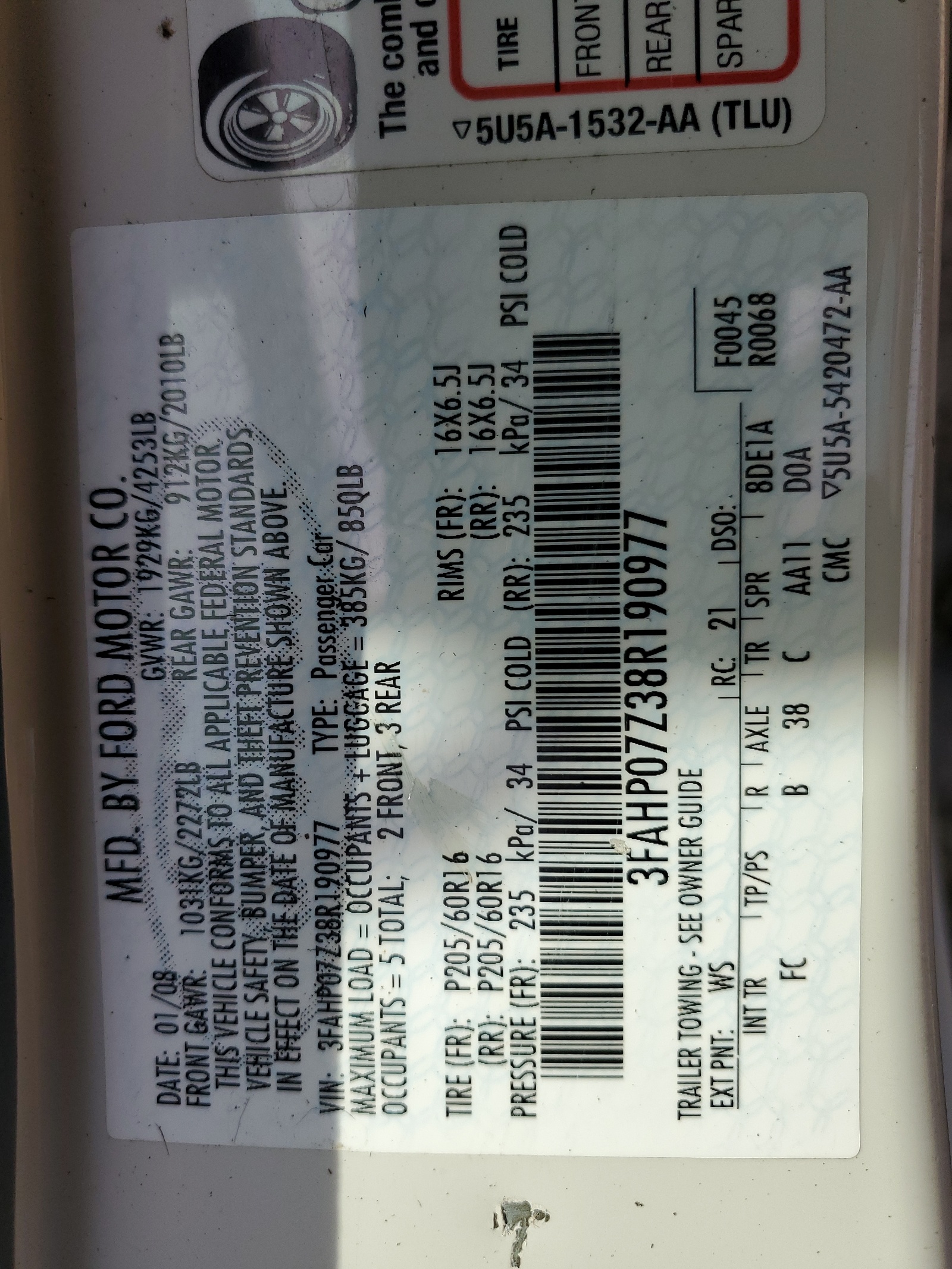 3FAHP07Z38R190977 2008 Ford Fusion Se