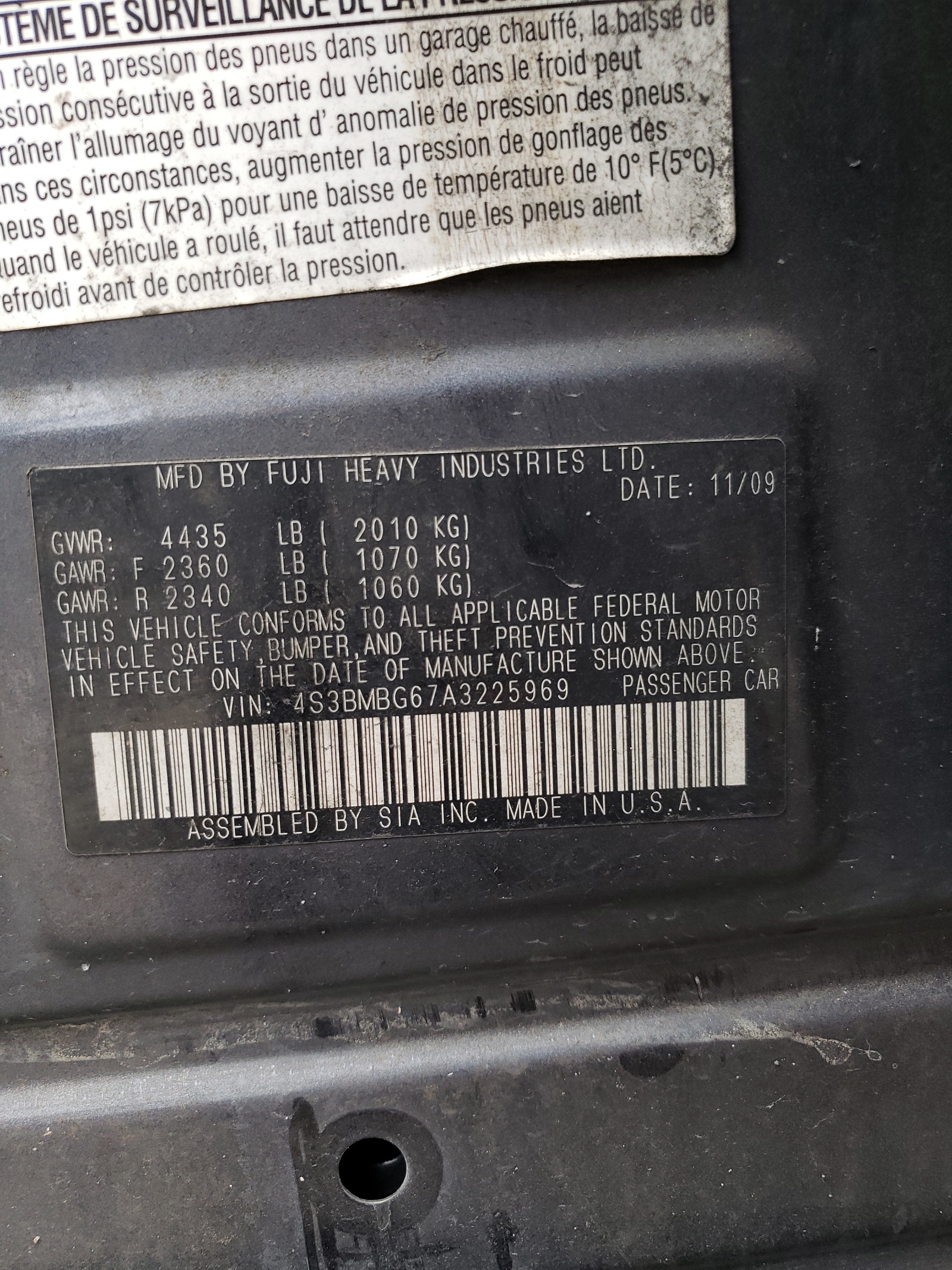 4S3BMBG67A3225969 2010 Subaru Legacy 2.5I Premium