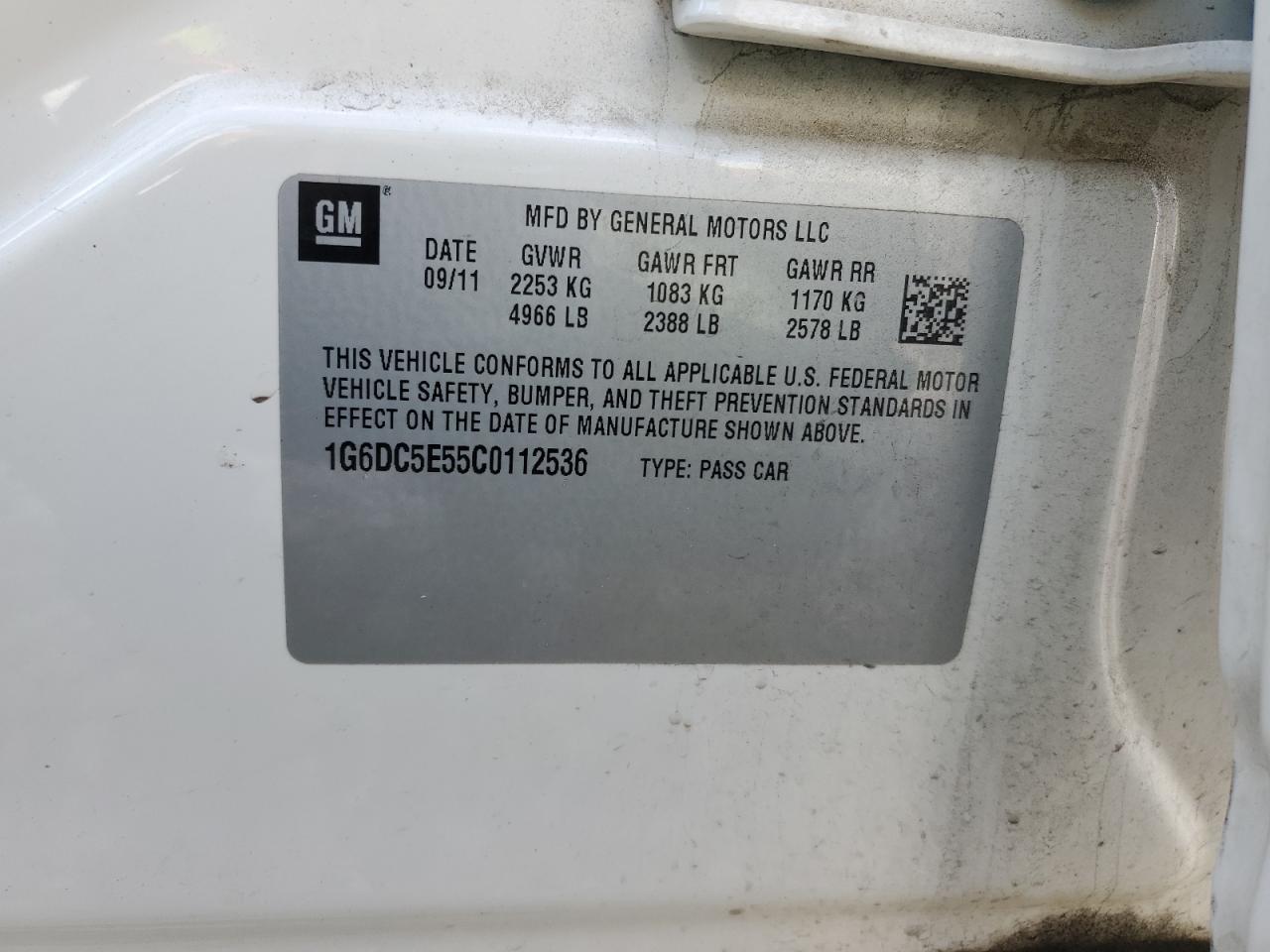 2012 Cadillac Cts VIN: 1G6DC5E55C0112536 Lot: 41654284