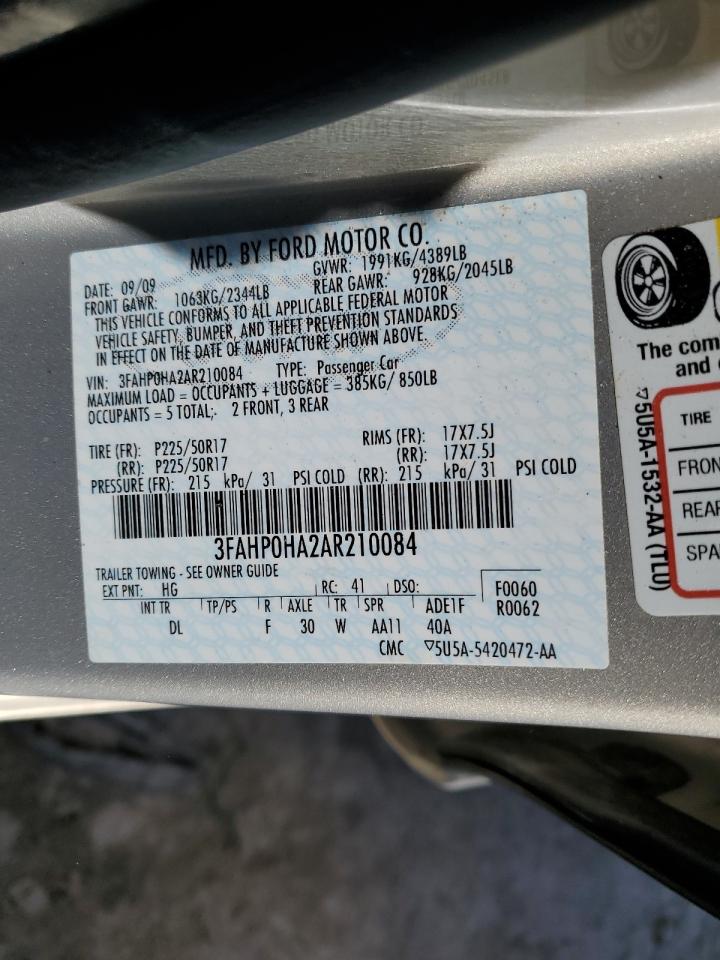 3FAHP0HA2AR210084 2010 Ford Fusion Se