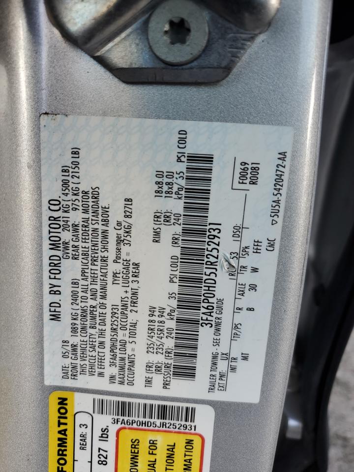 3FA6P0HD5JR252931 2018 Ford Fusion Se