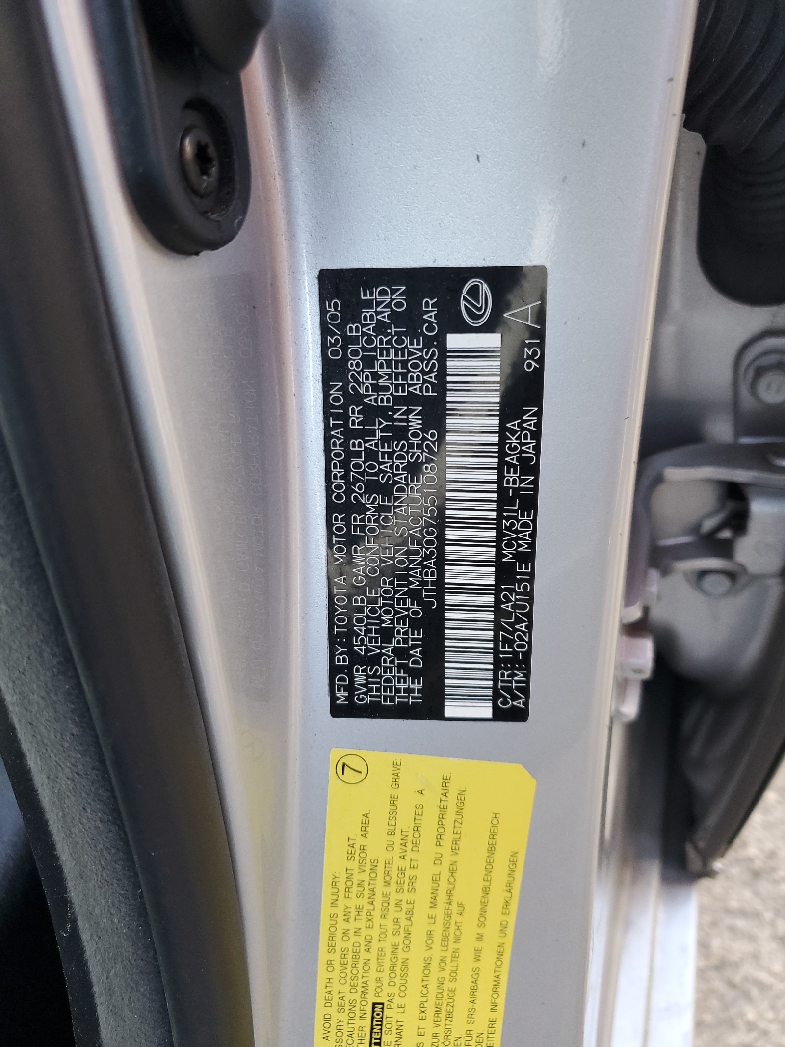 JTHBA30G755108726 2005 Lexus Es 330