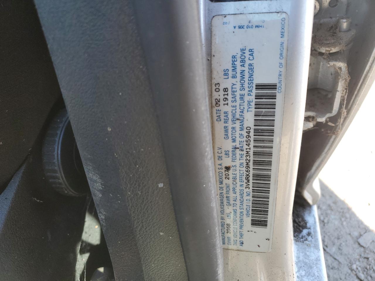 2003 Volkswagen Jetta Gl VIN: 3VWRK69M23M145940 Lot: 43700974