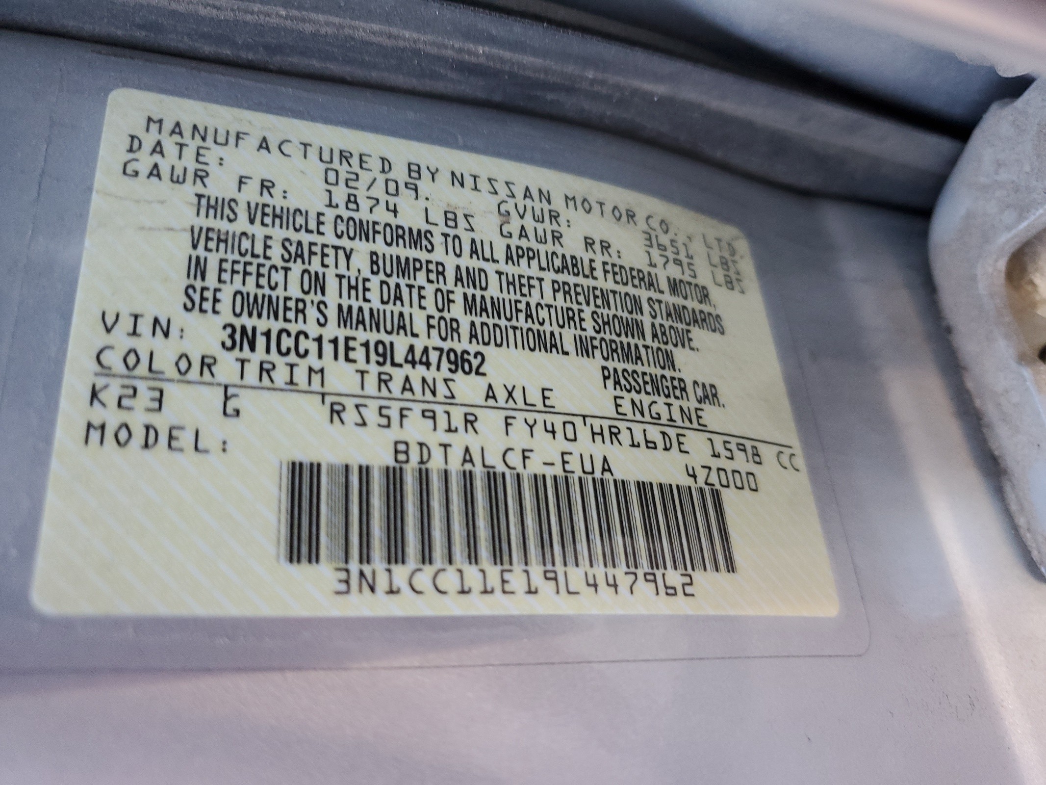 3N1CC11E19L447962 2009 Nissan Versa S