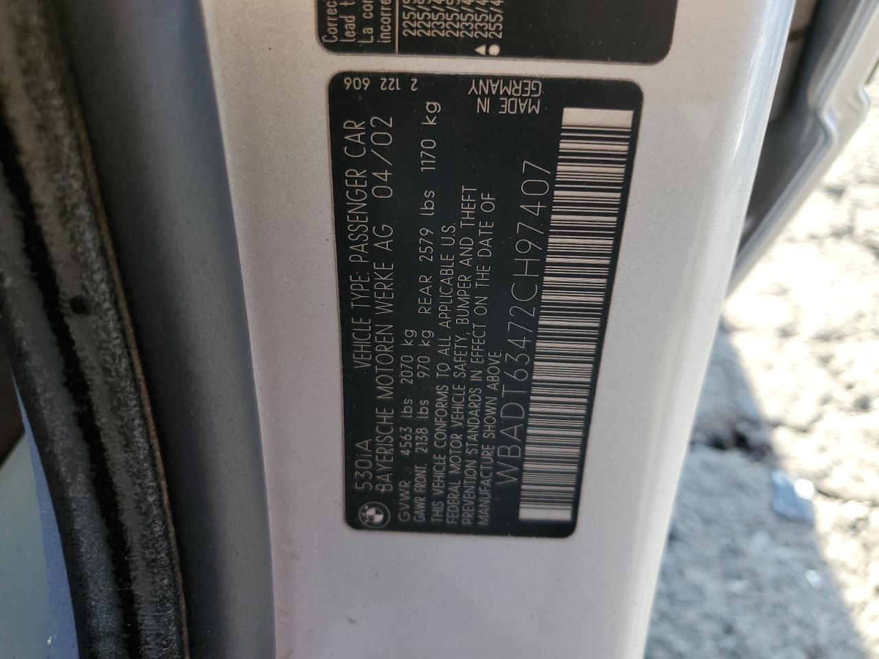 2002 BMW 530 I Automatic VIN: WBADT63472CH97407 Lot: 44958874