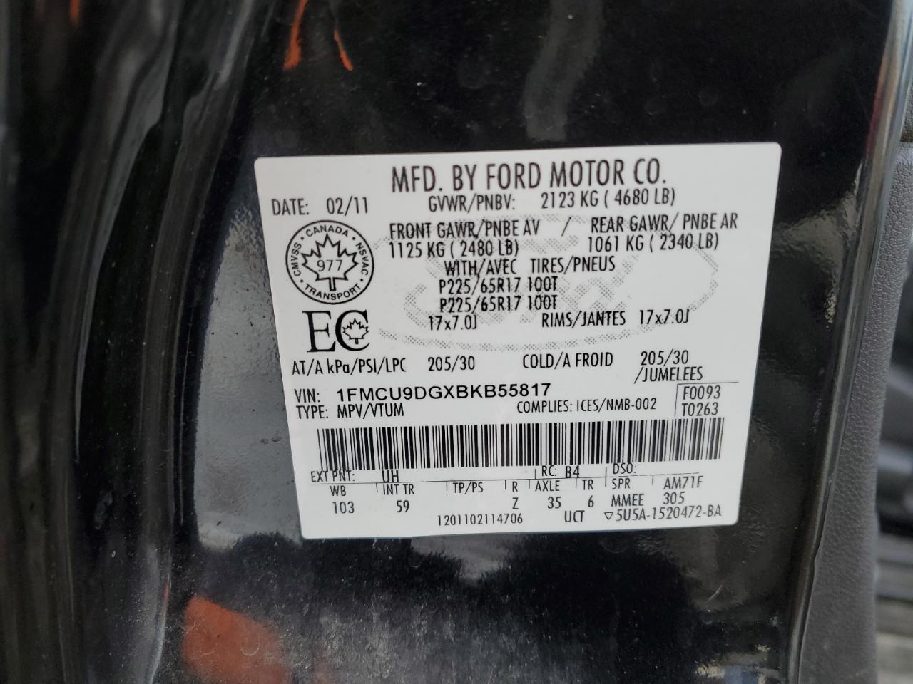 1FMCU9DGXBKB55817 2011 Ford Escape Xlt