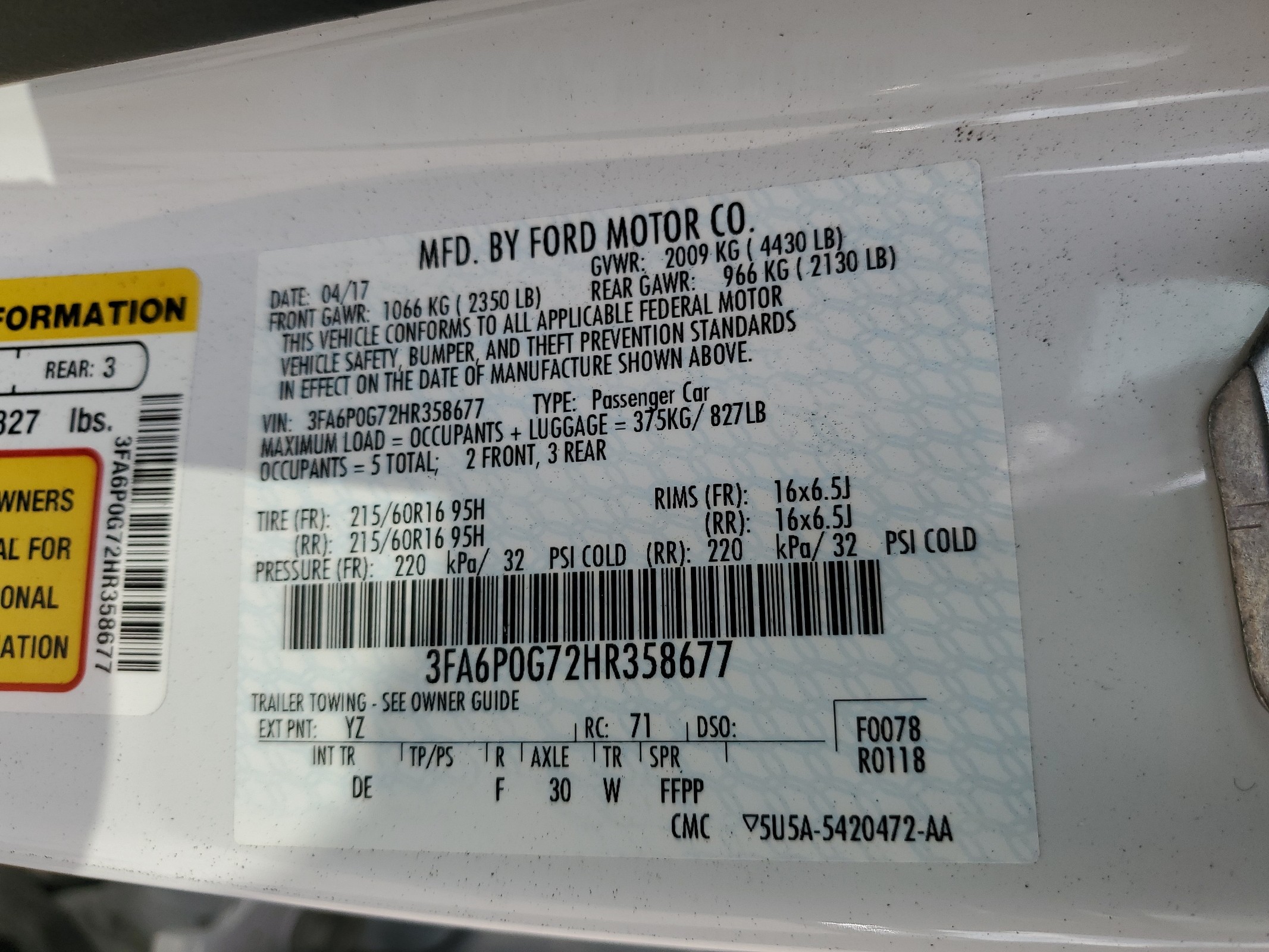 3FA6P0G72HR358677 2017 Ford Fusion S