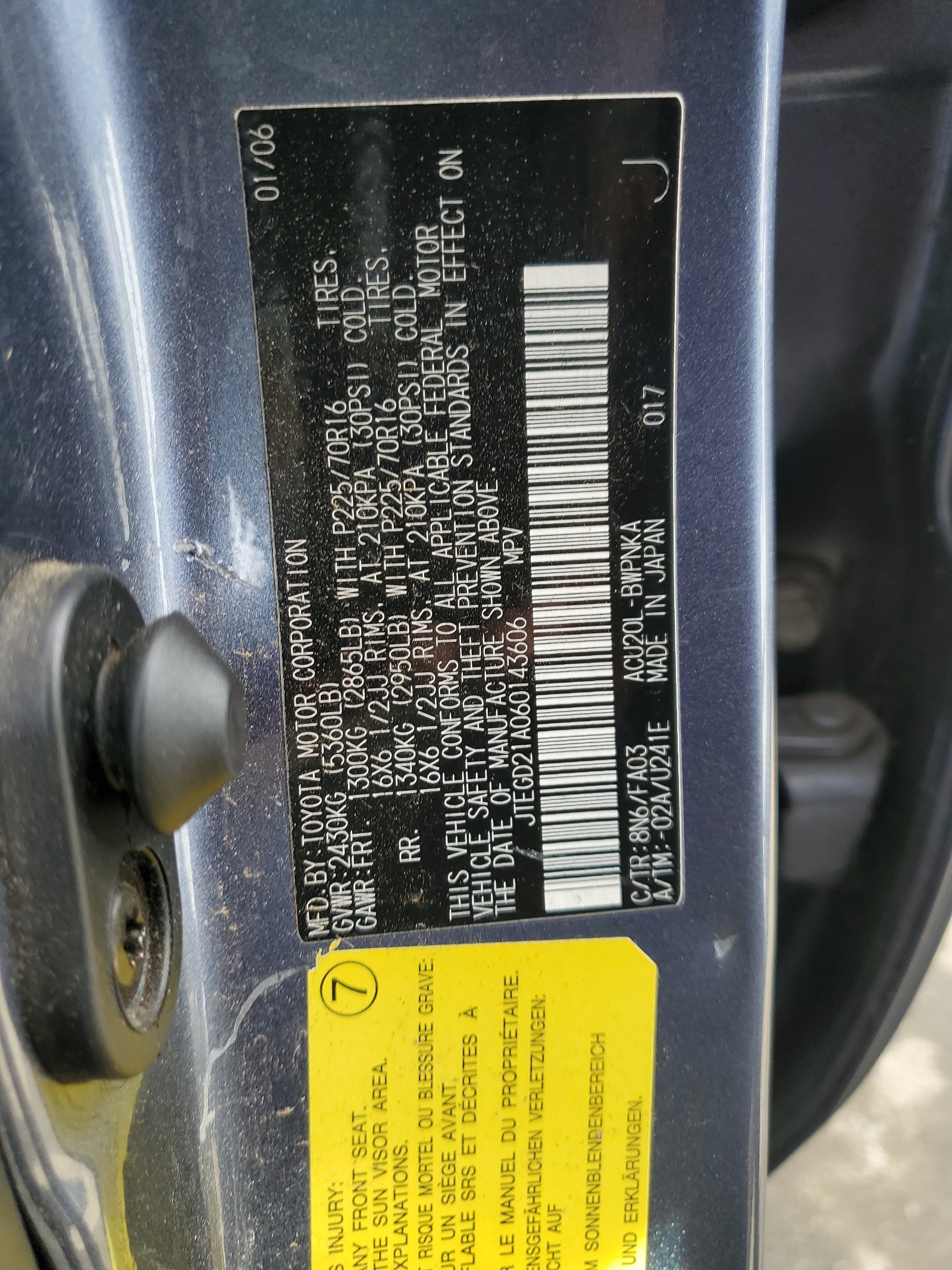 JTEGD21A060143606 2006 Toyota Highlander