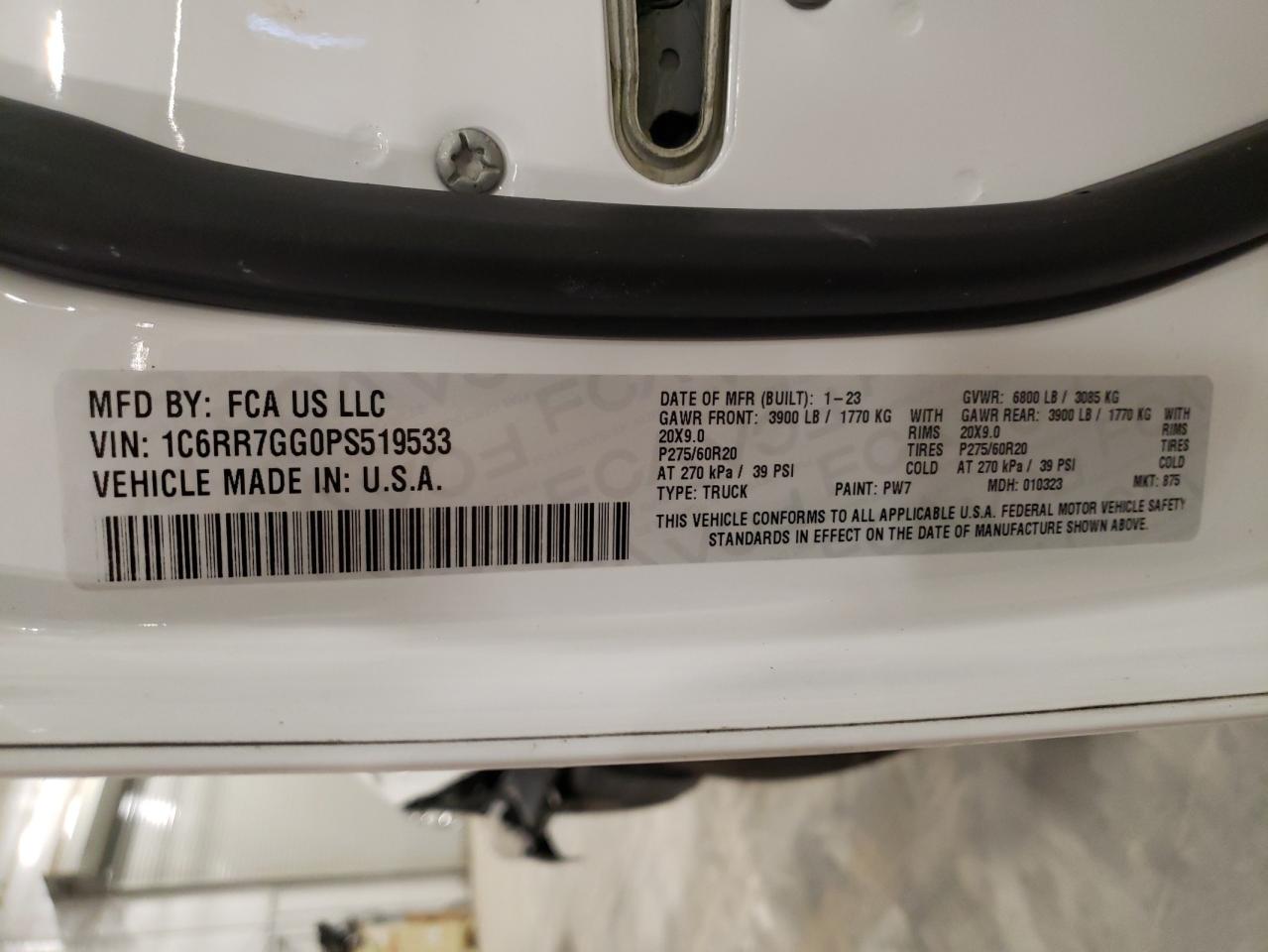 2023 Ram 1500 Classic Slt VIN: 1C6RR7GG0PS519533 Lot: 44204264